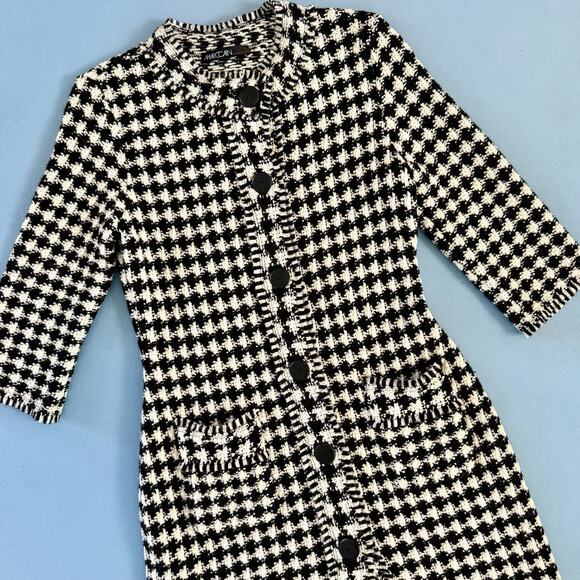 Marc Cain Dresses & Skirts - Marc Cain Houndstooth Tweed Wool Black White Button Down Dress